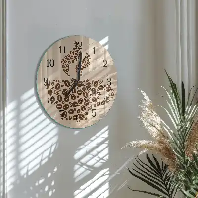 Hodiny na skle kulaté Káva