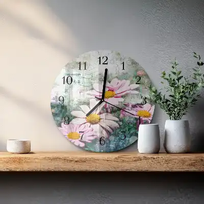 Kulaté skleněné hodiny na zeď Květiny