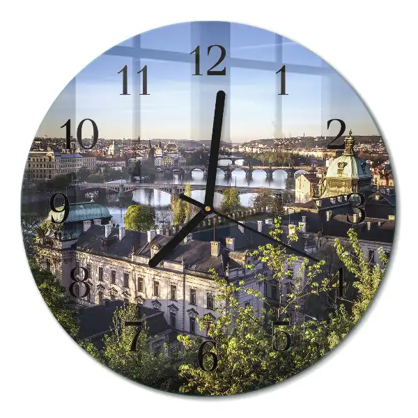 Nástěnné hodiny skleněné kulaté Praha