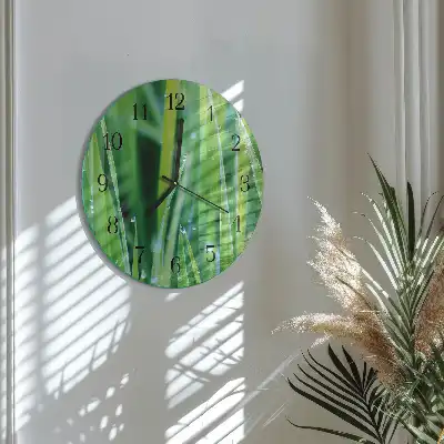 Kulaté skleněné hodiny na stěnu Tráva