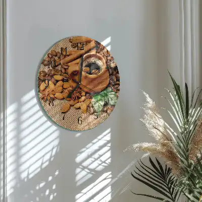 Hodiny na skle kulaté Skořicové mandle