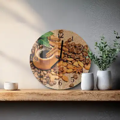 Kulaté skleněné hodiny na stěnu Skořicové mandle