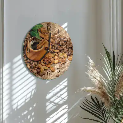 Kulaté skleněné hodiny na stěnu Skořicové mandle