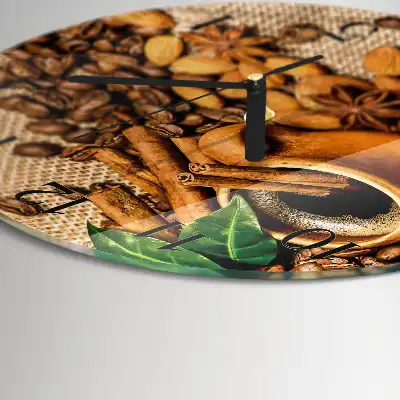 Kulaté skleněné hodiny na stěnu Skořicové mandle