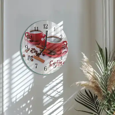 Nástěnné hodiny skleněné kulaté Šálek kávy