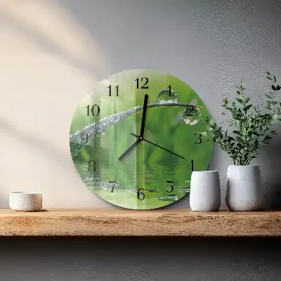 Kulaté skleněné hodiny na zeď Kapky rosy