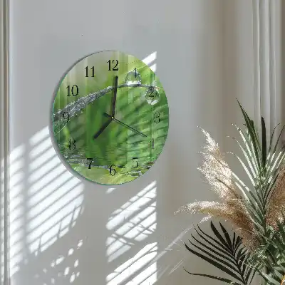 Kulaté skleněné hodiny na zeď Kapky rosy