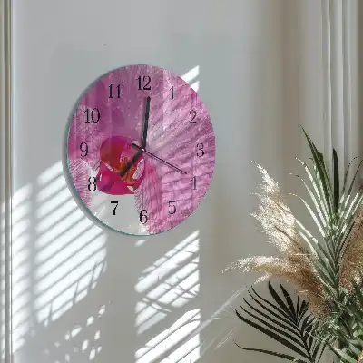 Kulaté skleněné hodiny na stěnu Orchidej