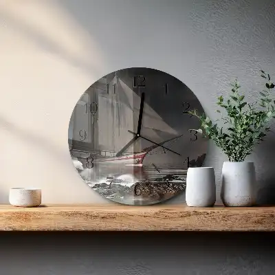 Hodiny s fotkou skleněné kulaté Plachetnice