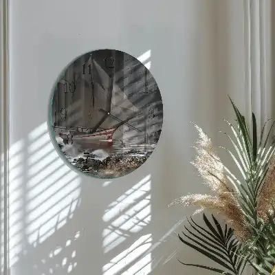 Hodiny s fotkou skleněné kulaté Plachetnice