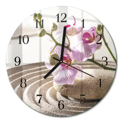 Nástěnné hodiny skleněné kulaté Písečná orchidej