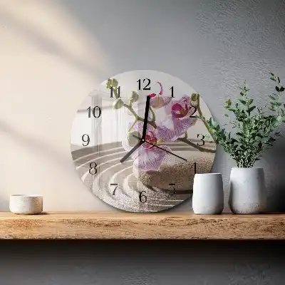 Nástěnné hodiny skleněné kulaté Písečná orchidej