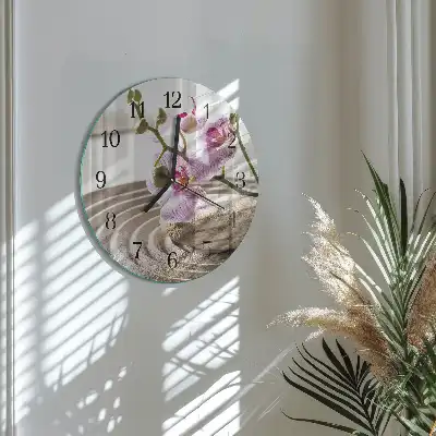 Nástěnné hodiny skleněné kulaté Písečná orchidej