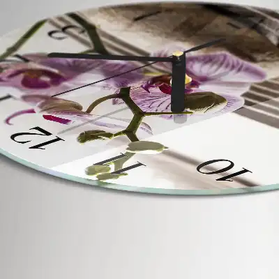 Nástěnné hodiny skleněné kulaté Písečná orchidej
