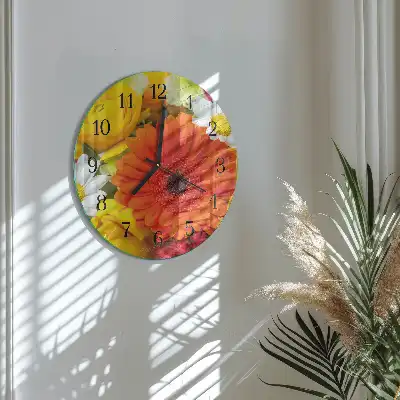 Kulaté skleněné hodiny na zeď Květiny