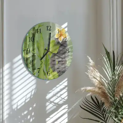 Hodiny s fotkou skleněné kulaté Bambusové kameny