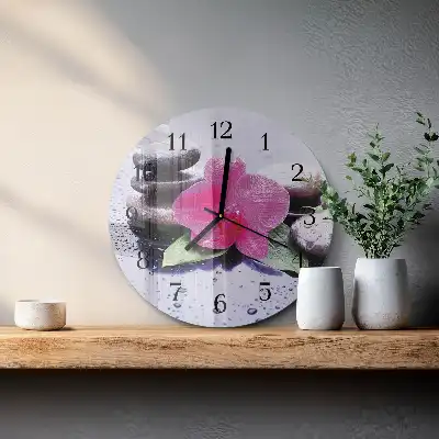 Kulaté skleněné hodiny na zeď Orchidej