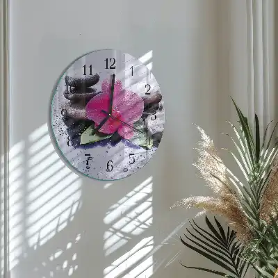 Kulaté skleněné hodiny na zeď Orchidej