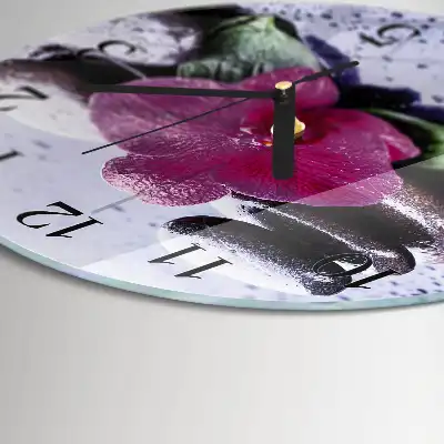 Kulaté skleněné hodiny na zeď Orchidej