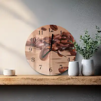 Kulaté skleněné hodiny na zeď Kávová zrna
