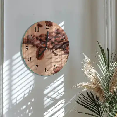 Kulaté skleněné hodiny na zeď Kávová zrna