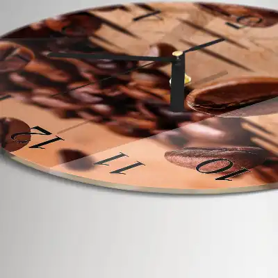 Kulaté skleněné hodiny na zeď Kávová zrna