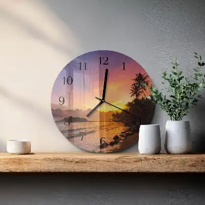 Kulaté skleněné hodiny na stěnu Západ slunce