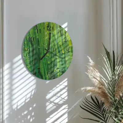 Hodiny s fotkou skleněné kulaté Tráva