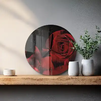 Hodiny na skle kulaté Růže