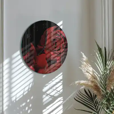 Hodiny na skle kulaté Růže