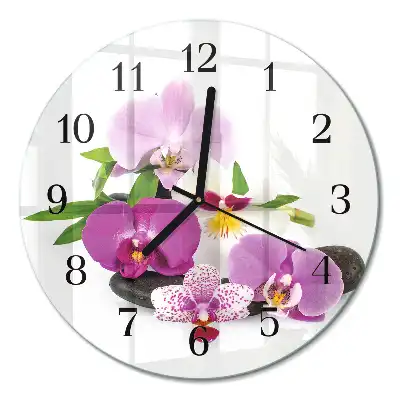 Kulaté skleněné hodiny na stěnu Orchidej