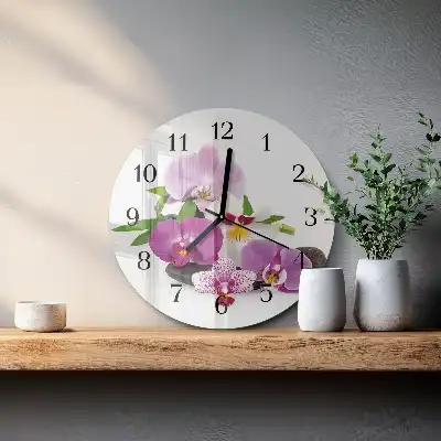 Kulaté skleněné hodiny na stěnu Orchidej