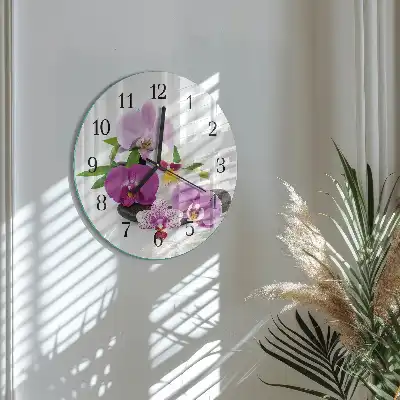 Kulaté skleněné hodiny na stěnu Orchidej