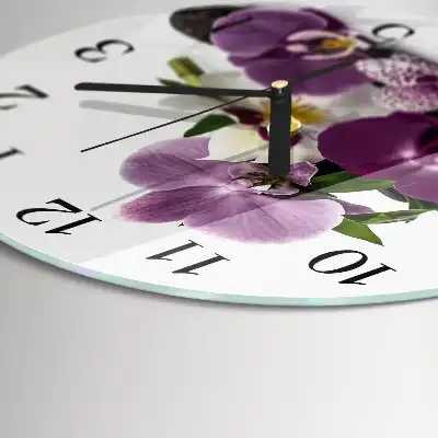 Kulaté skleněné hodiny na stěnu Orchidej