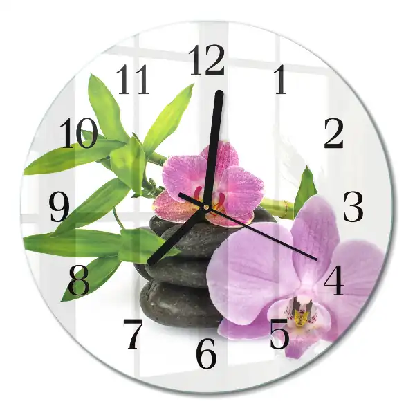 Hodiny s fotkou skleněné kulaté Orchidej