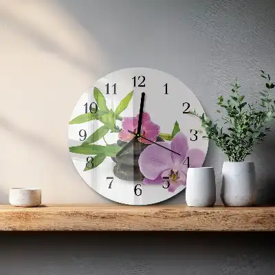 Hodiny s fotkou skleněné kulaté Orchidej