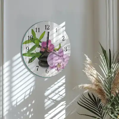 Hodiny s fotkou skleněné kulaté Orchidej