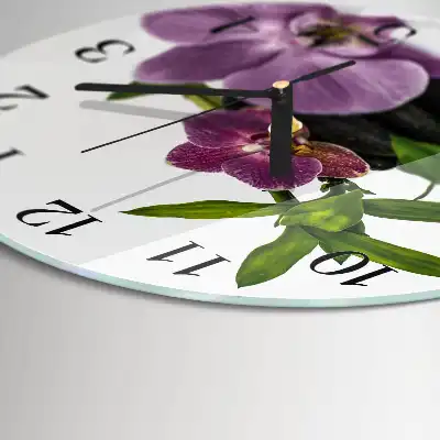Hodiny s fotkou skleněné kulaté Orchidej