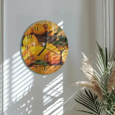 Nástěnné hodiny skleněné kulaté Pomeranče