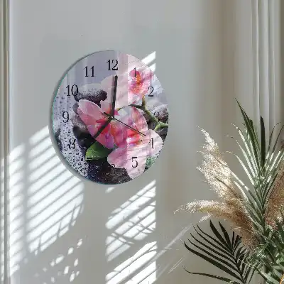 Kulaté skleněné hodiny na stěnu Orchidej