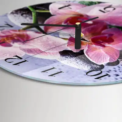 Kulaté skleněné hodiny na stěnu Orchidej