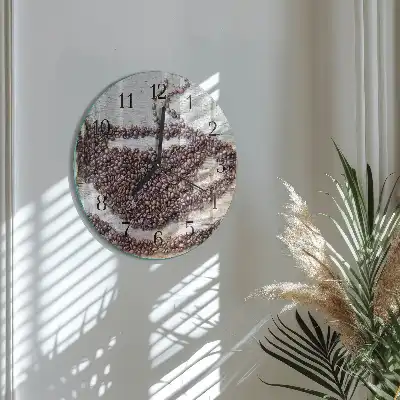 Hodiny na skle kulaté Kávová zrna