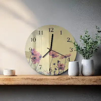 Kulaté skleněné hodiny na zeď Květiny