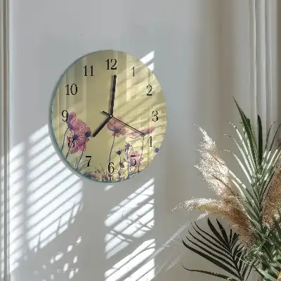 Kulaté skleněné hodiny na zeď Květiny