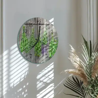 Nástěnné hodiny skleněné kulaté Bylinky