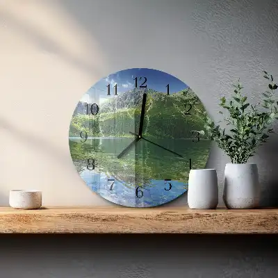 Hodiny s fotkou skleněné kulaté Horské jezero