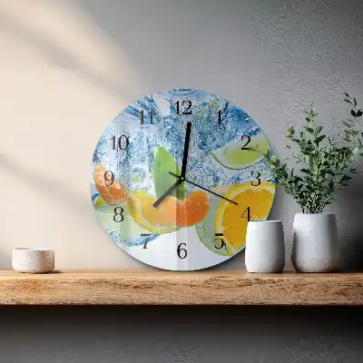 Nástěnné hodiny skleněné kulaté Citrusová rostlina