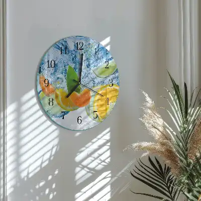 Nástěnné hodiny skleněné kulaté Citrusová rostlina