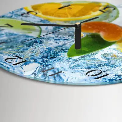 Nástěnné hodiny skleněné kulaté Citrusová rostlina