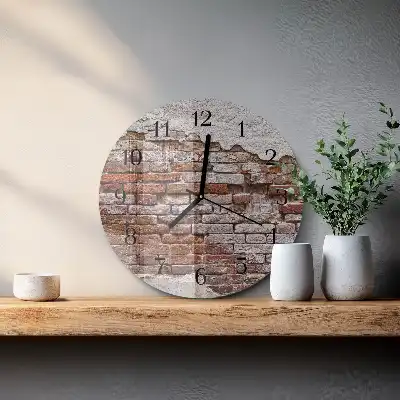 Hodiny s fotkou skleněné kulaté Cihlový